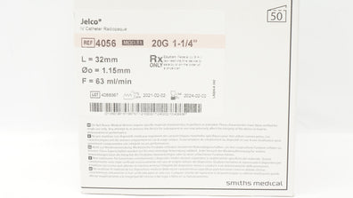Smiths Medical 4056 Jelco I.V. Cath. Radiopaque 20G x 1-1/4inch (x) - Box of 23